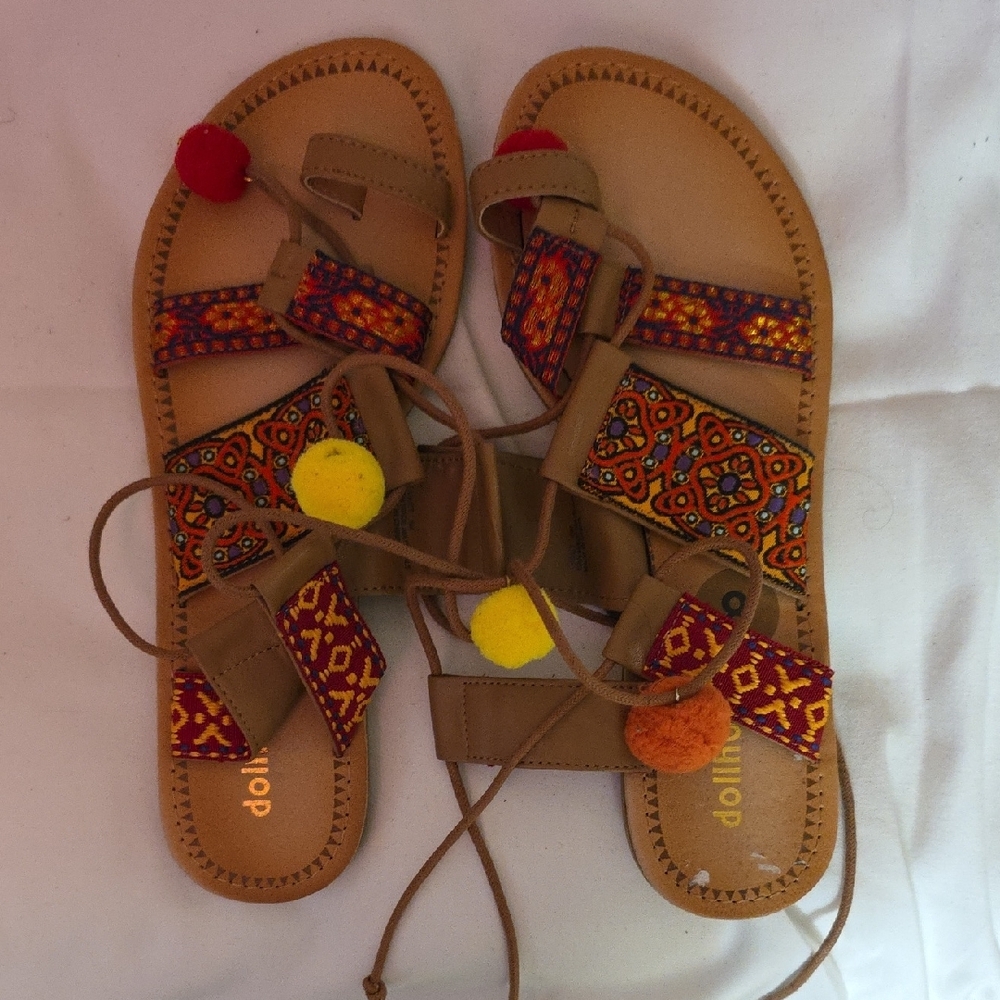 Dollhouse Red and Yellow Sandals with Bohemian Style
